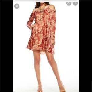 Chaser velvet vintage inspired tapestry mini orange dress size small NEW